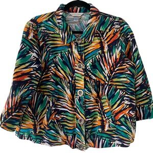Christopher & Banks Medium Tropical Print Button‎ Down 3/4 Sleeve Jacket EUC